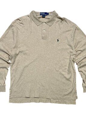 Polo Ralph Lauren Beige Long Sleeve Vintage Polo Shirt, Men's Large